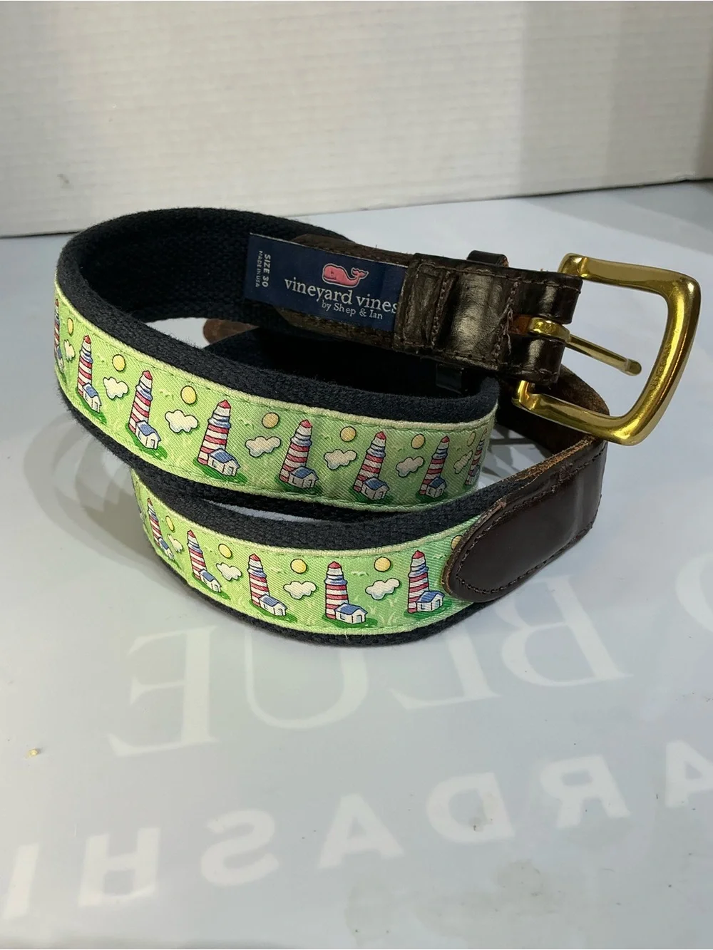 Vineyard Vines Men’s Lighthouse vintage Belt Preppy Coastal 30”Belt Causal